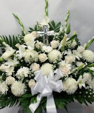All White Basket with Crystal Cross