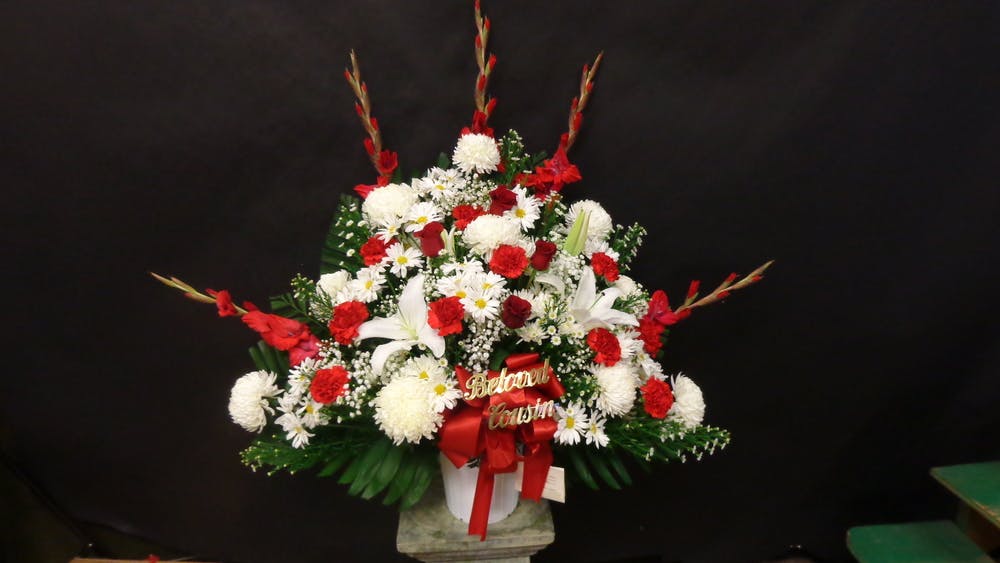 Red and White Sympathy Basket Staten Island (NY) Sympathy Flowers