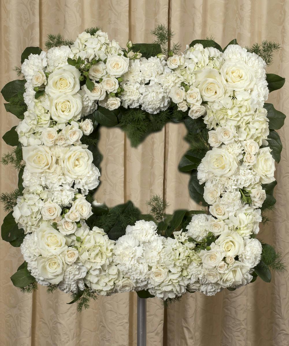 Elegant White Square Wreath Staten Island (NY) SameDay Sympathy & Funeral Flowers Moravian