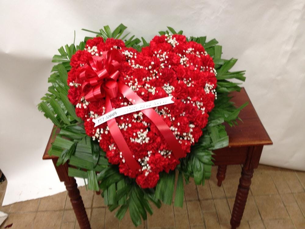 Red Carnation Heart Staten Island (NY) Sympathy Heart Moravian Florist