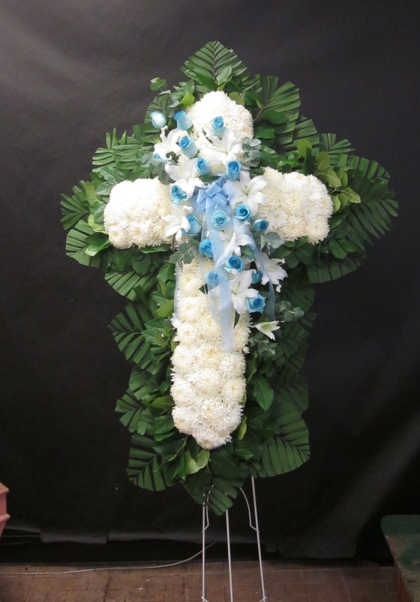 Cross with Blue and White Overlay Staten Island (NY) Sympathy