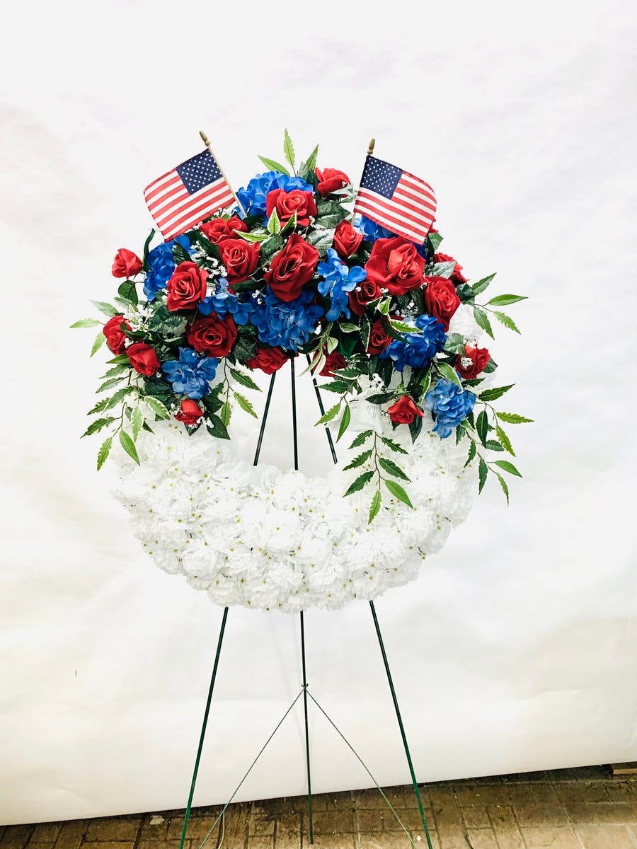 red white and blue artificial flowers