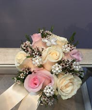 Fresh Pink & White Roses Nosegay with Crystals
