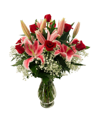 True Love-12 Roses 5 Imported Pink lilies