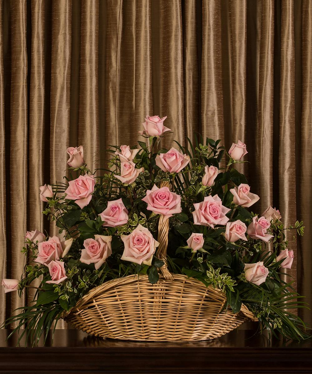 Pink Roses Fireside Basket Staten Island (NY) Sympathy Flowers