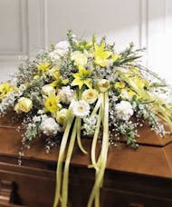 Casket spray yellow and white
