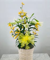 Easter Lily with Silk Forsythia