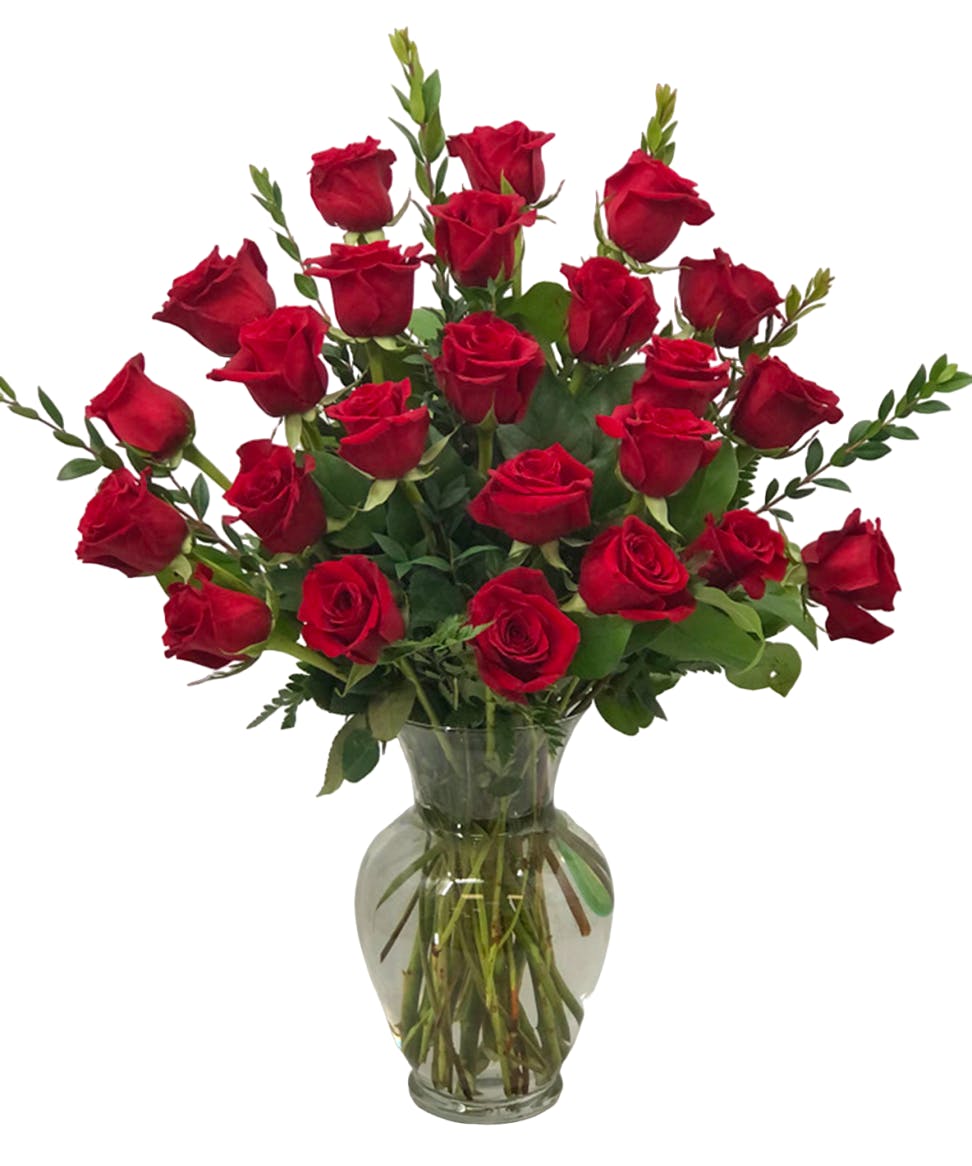 One Dozen Roses, Any Color + Vase Moravian Florist